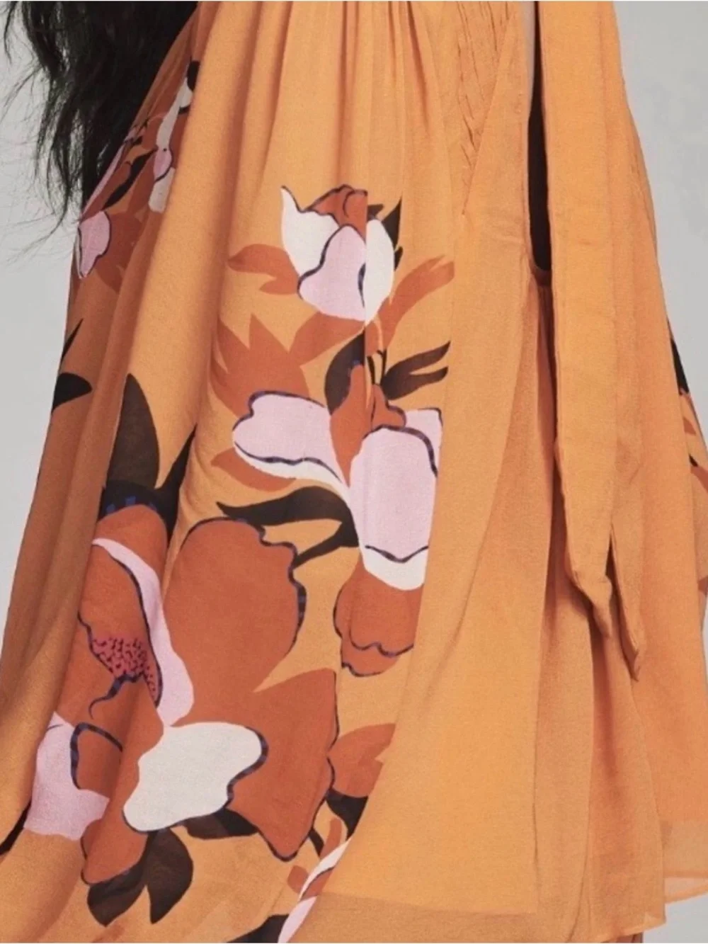 NWT FARN Rio for Anthro Puff Sleeve Blouse Orange Peony XL Blouse Tie Neck